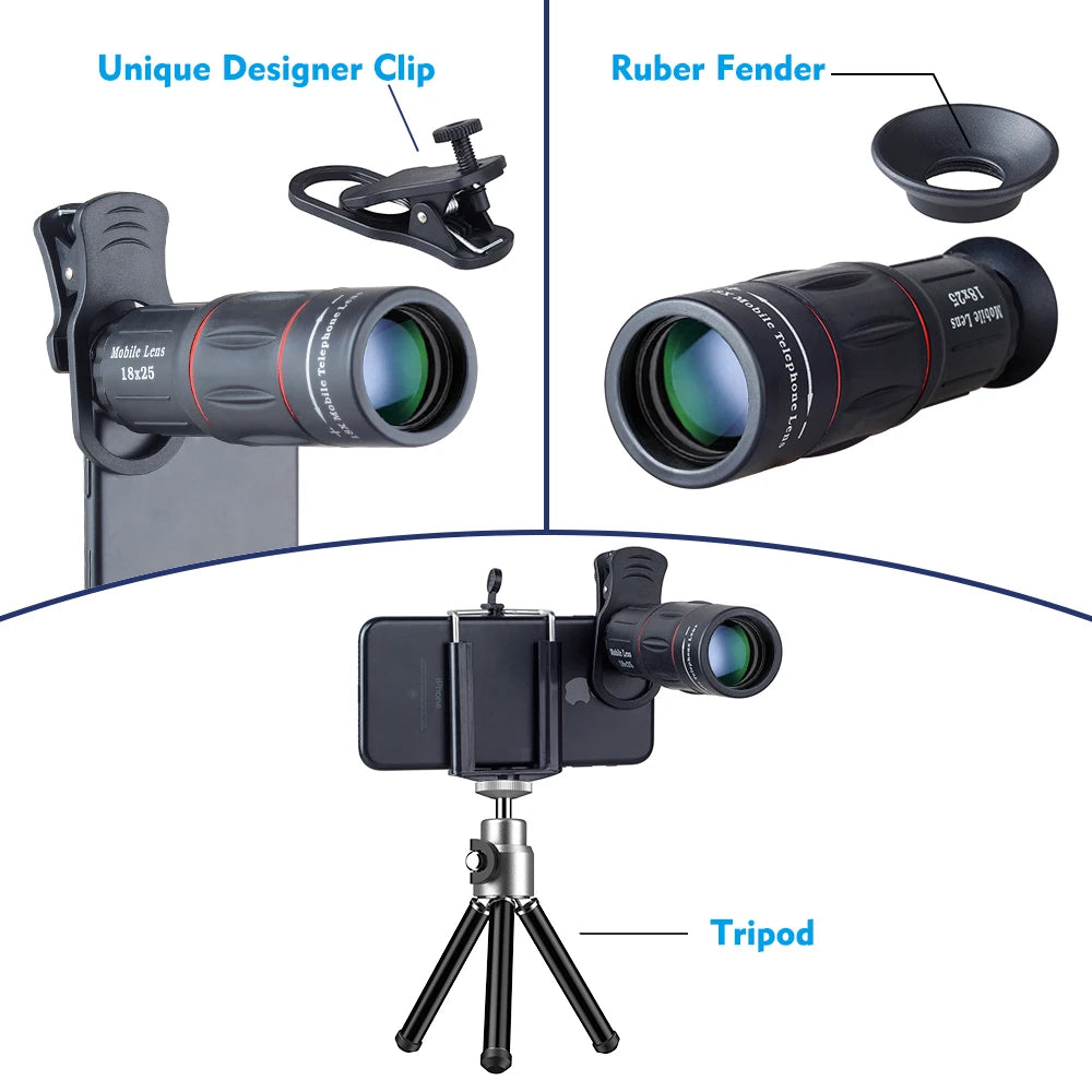 18X25 Monocular Zoom Telephoto Mobile Phone Lens With Tripod